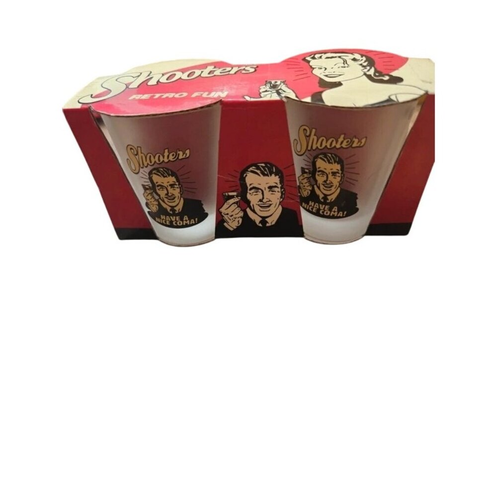 Shooters Retro Fun Shot Glasses Set Of 2 Frosted Hot Topic Design